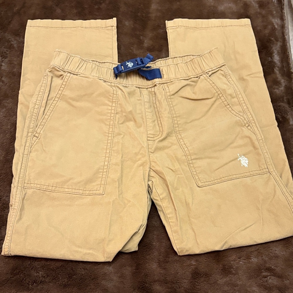 U.S. Polo Assn. BoysKhaki Pull-On Chinos with Blue Web Belt